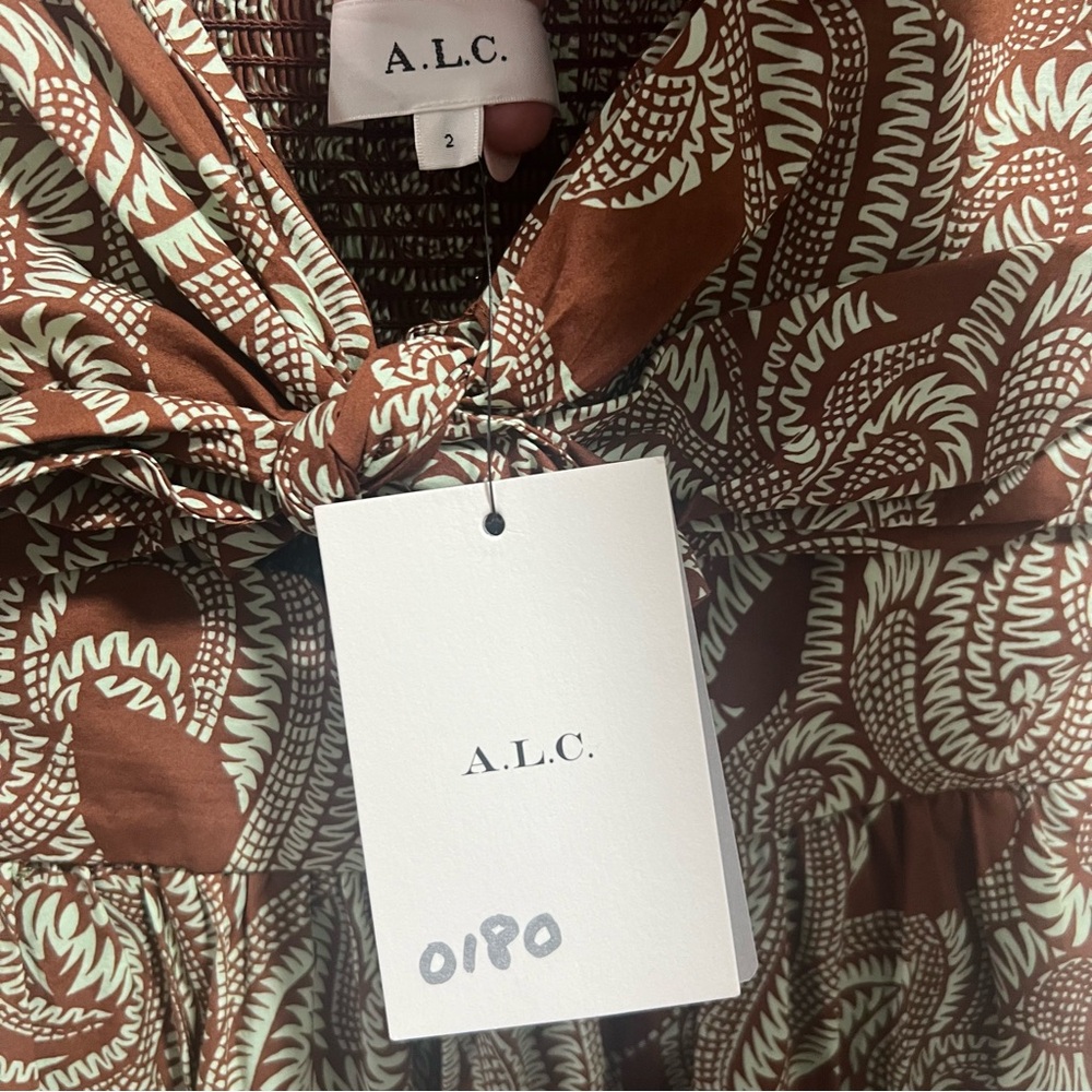 NEW NWT A.L.C. Laura Cotton Poplin Maxi Dress In Cognac & Green Ash Print - Picture 12 of 14